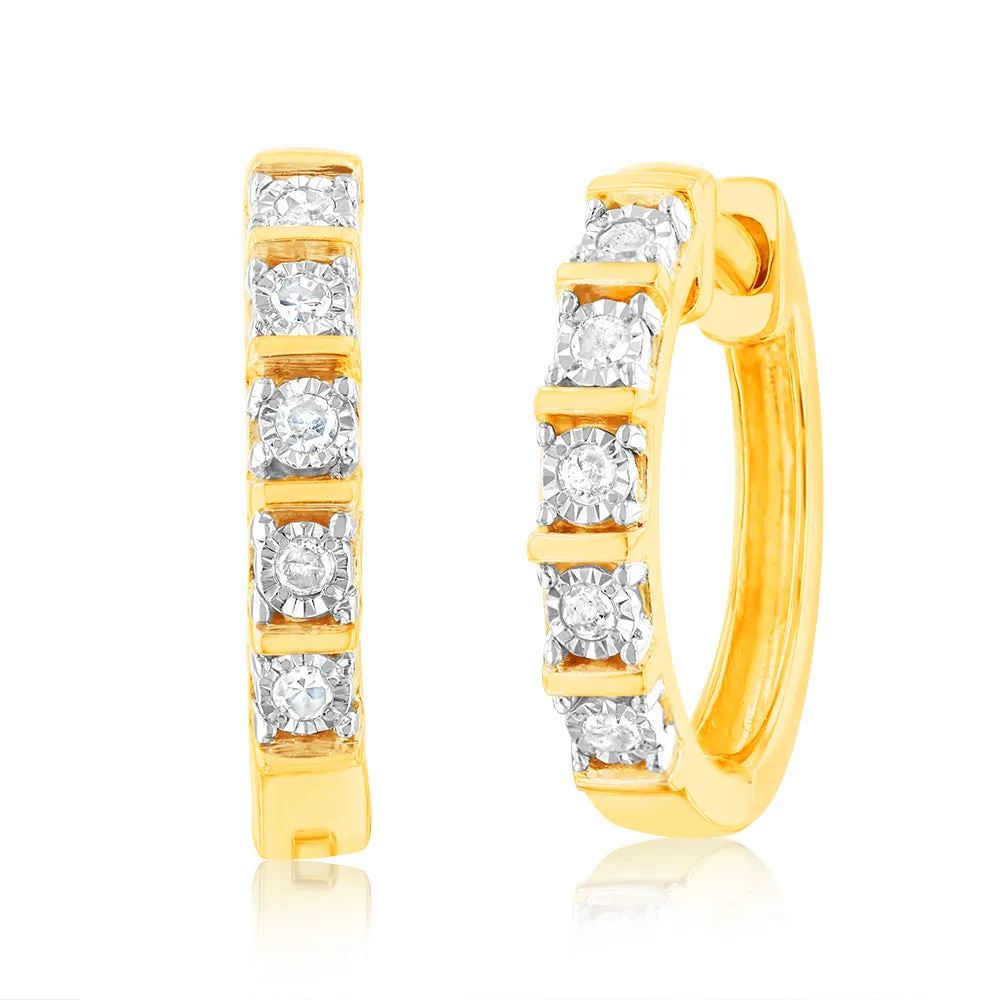 10 Diamonds Hoop Earrings in Gold Plated Sterling Silver Shiels