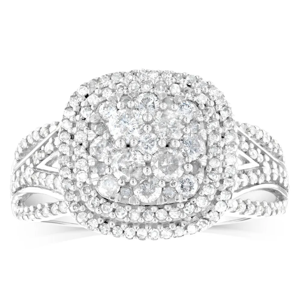 10ct White Gold 0.95 Carat Diamond Cluster Ring Shiels