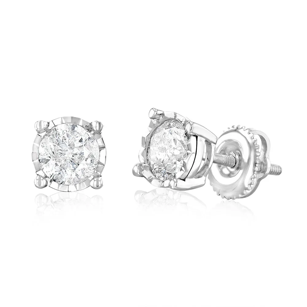10ct White Gold 0.95 Carat Diamond Solitaire Stud Earrings Shiels