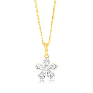 1/10 Carat Diamond Flower Pendant in 9ct Yellow Gold Shiels