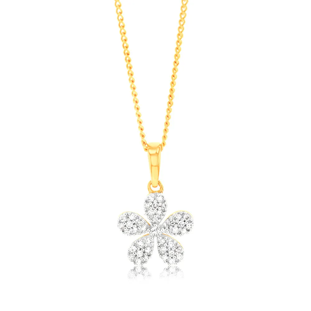 1/10 Carat Diamond Flower Pendant in 9ct Yellow Gold Shiels