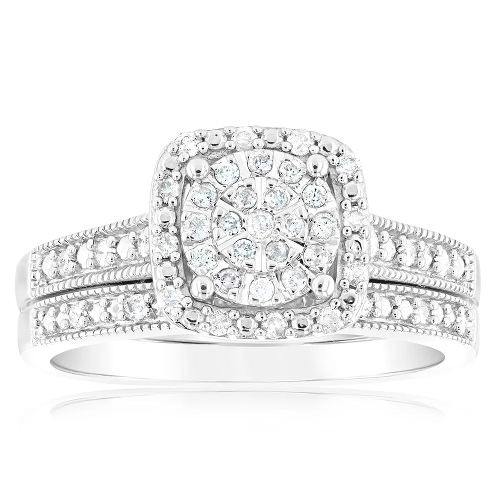1/4 Carat Diamond 2-Ring Bridal Set in Sterling Silver Shiels