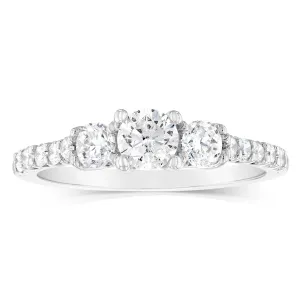 14ct White Gold 1 Carat Brilliant Cut Diamond Trilogy Ring with Diamond on Shank Shiels