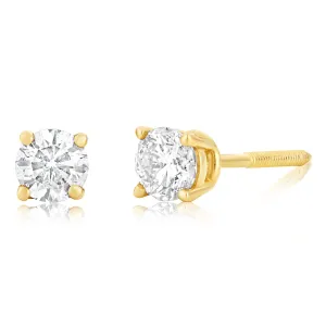 14ct Yellow Gold 0.3 Carat Diamond Stud Earrings with Screw Back Butterfly Shiels