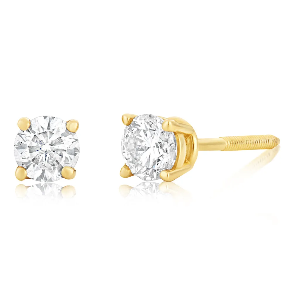 14ct Yellow Gold 0.3 Carat Diamond Stud Earrings with Screw Back Butterfly Shiels