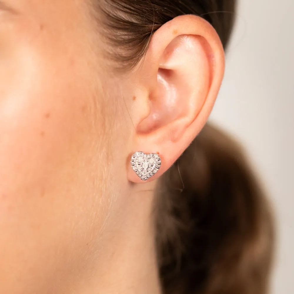 1/6 Carat Diamond Heart Stud Earrings in Sterling Silver Shiels