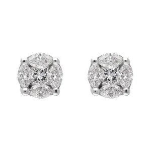18ct White Gold 0.39ct Diamond Princess and Marquise Cut Cluster Stud Earrings