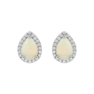 18ct White Gold 0.75ct Opal Diamond Pear Stud Earrings