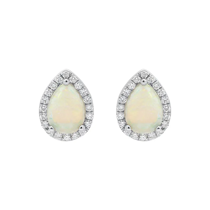 18ct White Gold 0.75ct Opal Diamond Pear Stud Earrings