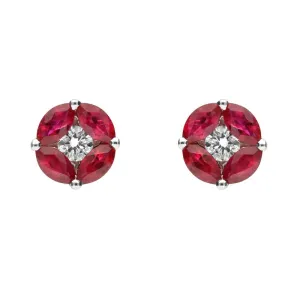 18ct White Gold 0.84ct Ruby Diamond Marquise Stud Earrings