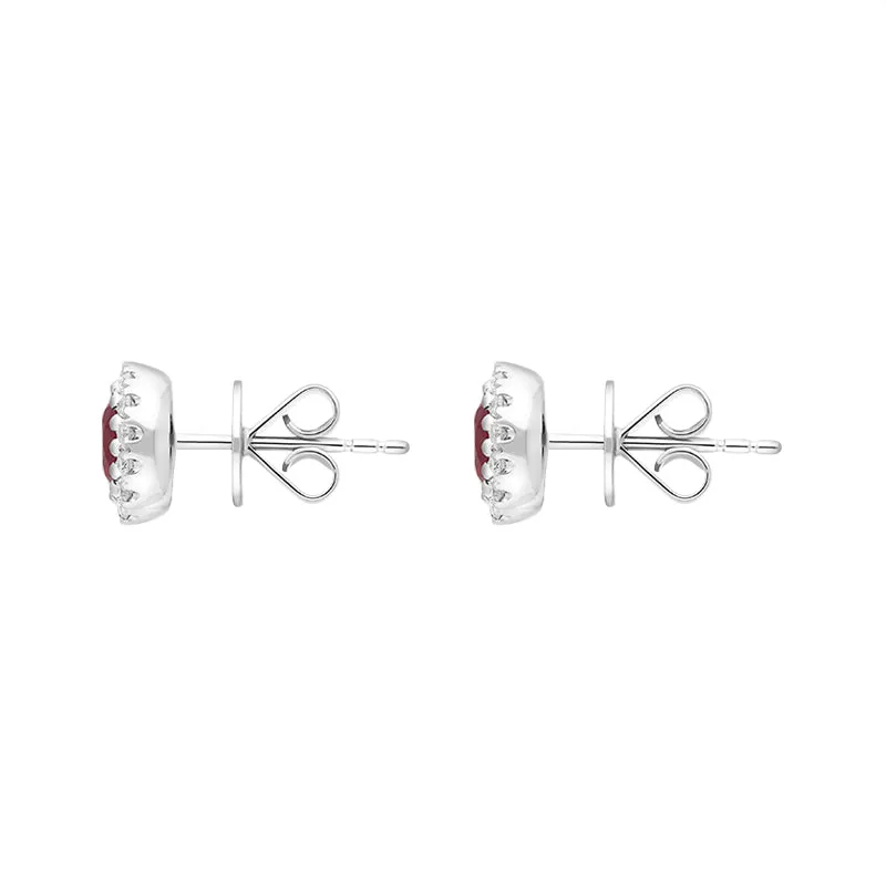 18ct White Gold Ruby Diamond Oval Cluster Earrings