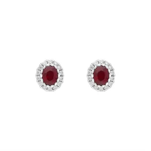 18ct White Gold Ruby Diamond Oval Cluster Earrings