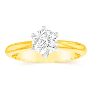 18ct Yellow Gold 0.80 Carat Diamond Solitaire Ring with 6 Claw Knife Edge Setting Shiels