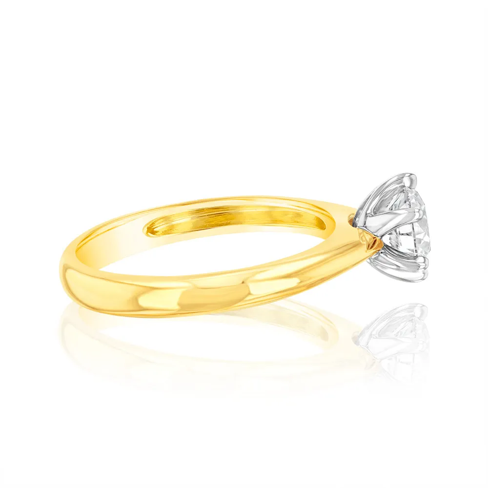 18ct Yellow Gold 0.80 Carat Diamond Solitaire Ring with 6 Claw Knife Edge Setting Shiels