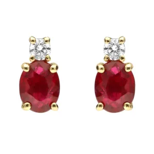 18ct Yellow Gold Ruby and Diamond Drop Stud Earrings