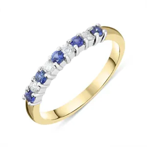 18ct Yellow Gold Sapphire Diamond Claw Set Half Eternity Ring