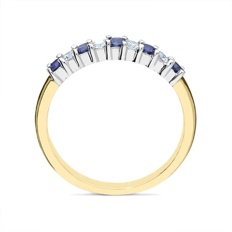 18ct Yellow Gold Sapphire Diamond Claw Set Half Eternity Ring
