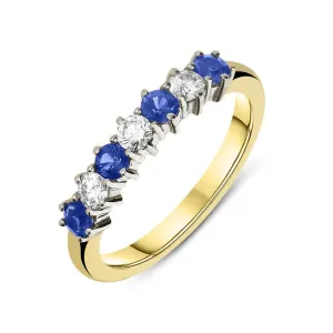 18ct Yellow Gold Sapphire Diamond Claw Set Half Eternity Ring