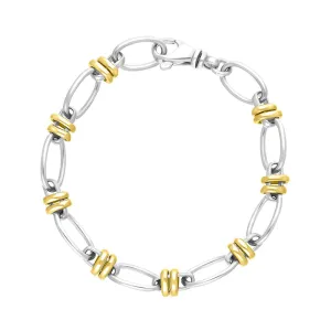 18ct Yellow Gold Sterling Silver Handmade Cable Chain Bracelet