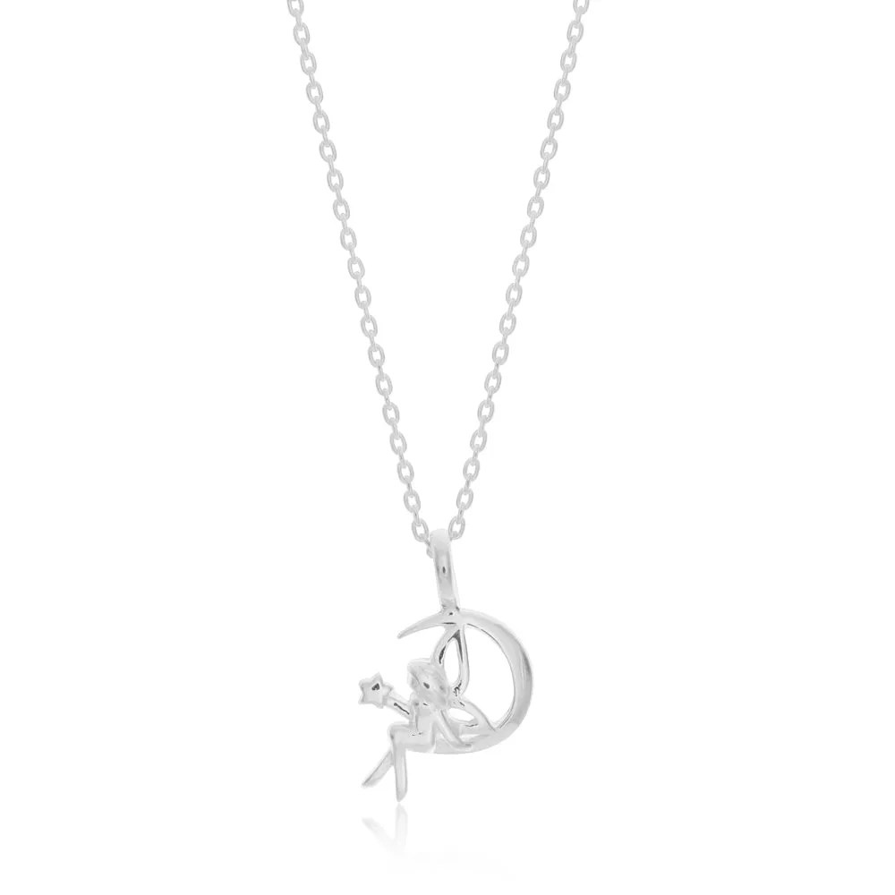 45cm Sterling Silver Fairy on Crescent Moon Pendant on Sterling Silver Chain Shiels