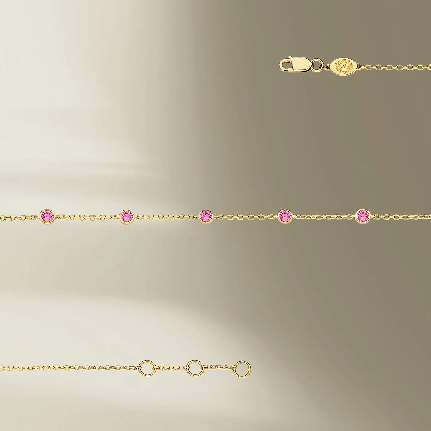 5 Stone 18K Gold Bracelet w. Pink Sapphires