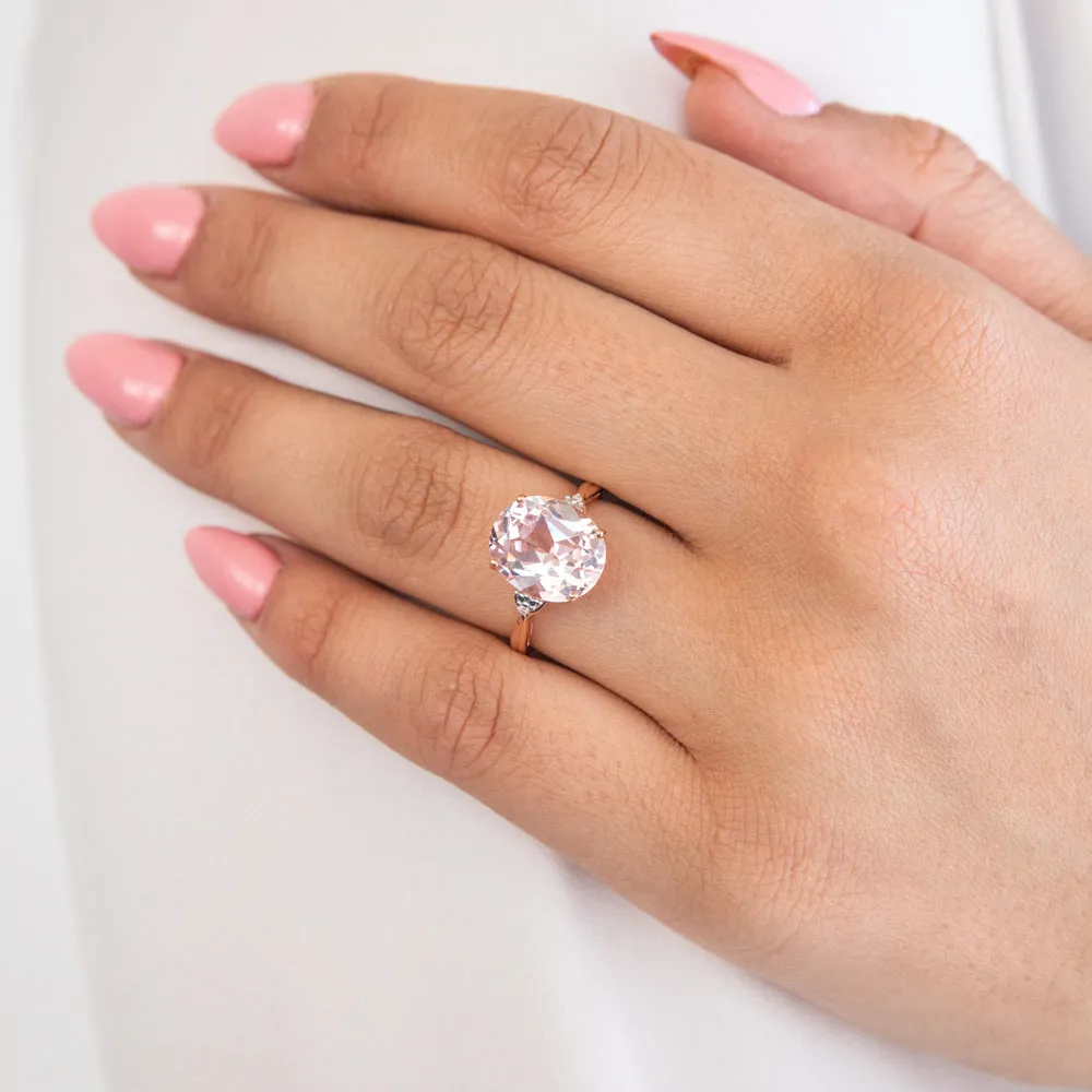 6.30 Carat Oval Created Peach Sapphire & Diamond Ring in 9ct Rose Gold Shiels