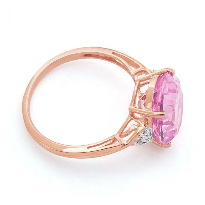 6.30 Carat Oval Created Peach Sapphire & Diamond Ring in 9ct Rose Gold Shiels
