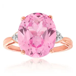 6.30 Carat Oval Created Peach Sapphire & Diamond Ring in 9ct Rose Gold Shiels