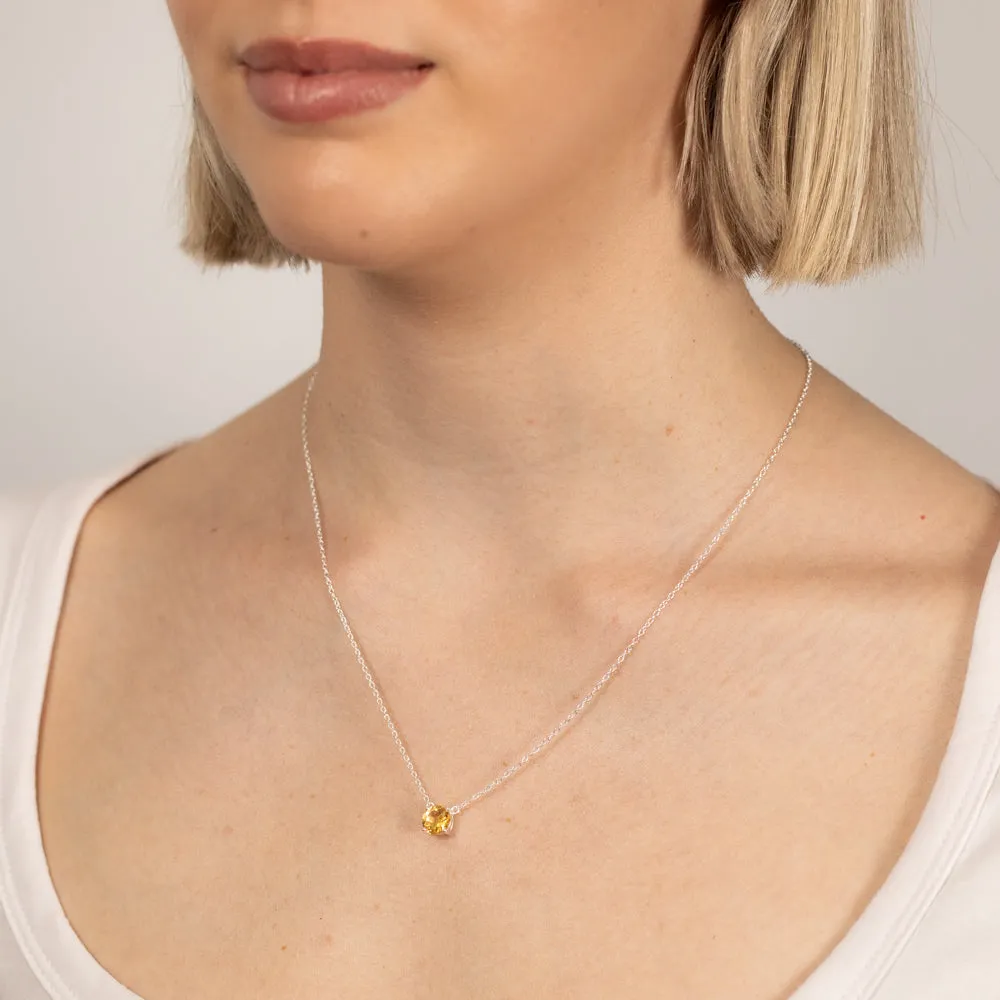 7mm Natural Citrine Pendant in Sterling Silver with Chain Shiels