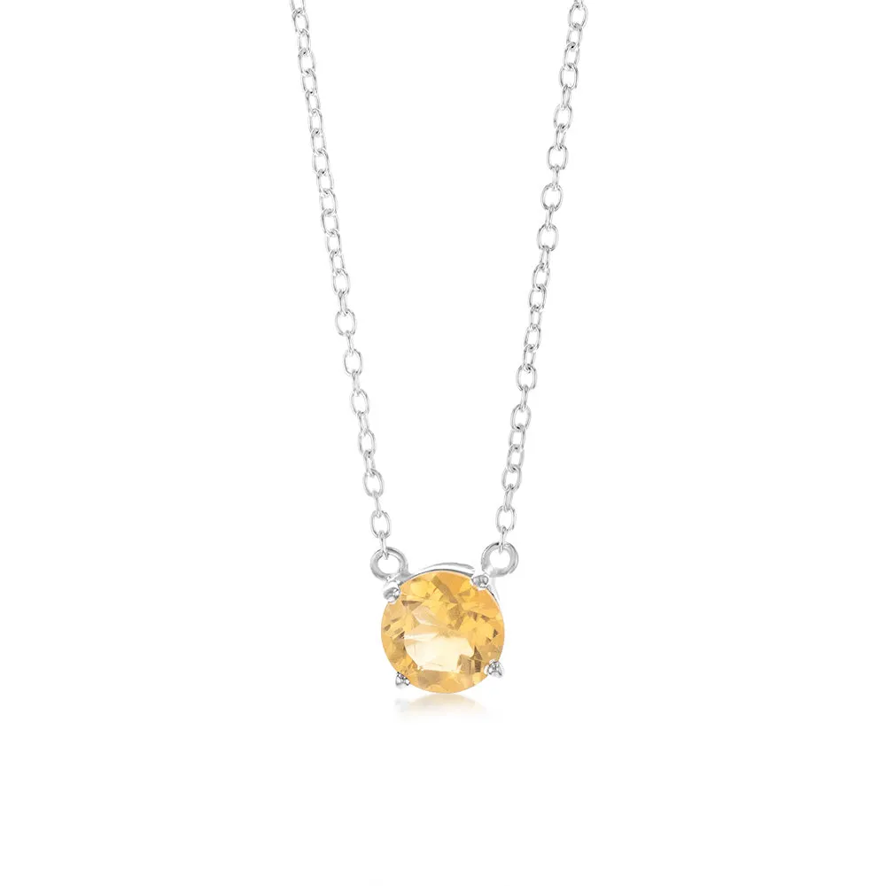 7mm Natural Citrine Pendant in Sterling Silver with Chain Shiels