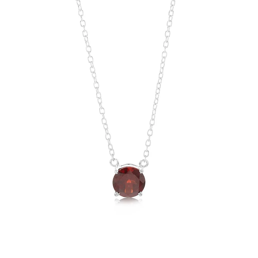 7mm Natural Garnet Pendant in Sterling Silver with Chain Shiels