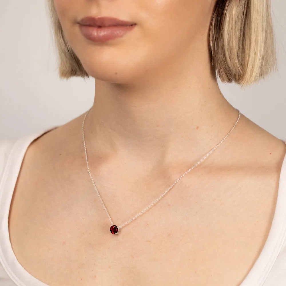 7mm Natural Garnet Pendant in Sterling Silver with Chain Shiels