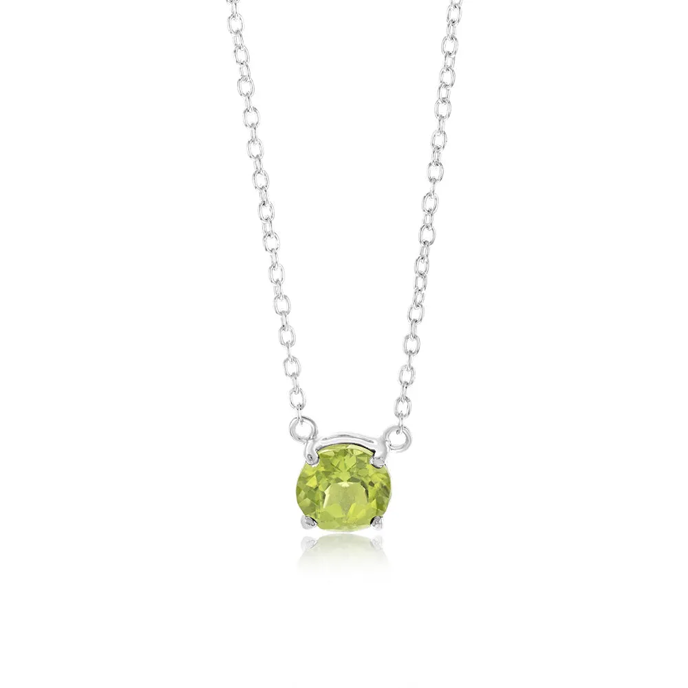 7mm Natural Peridot Pendant in Sterling Silver with Chain Shiels