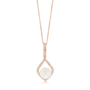 8-9mm Fresh Water Pearl   Created Sapphire Pendant on 45cm chain Silver Rose Gold Shiels