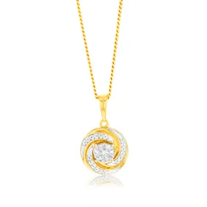 9ct 3-Tone 1/10 Carat Diamond Swirl Pendant with 28 Round Brilliant Diamonds in White, Rose and Yellow Gold Shiels