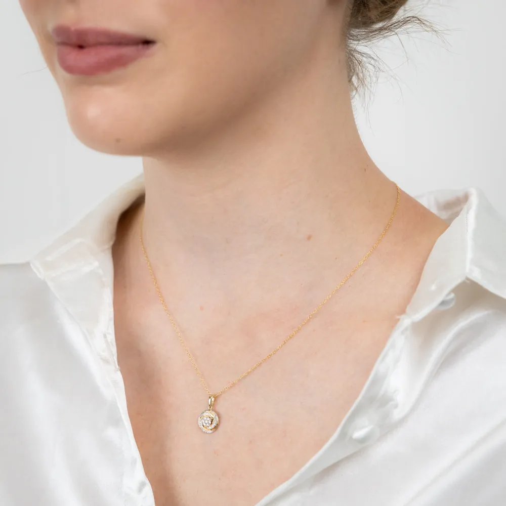 9ct 3-Tone 1/10 Carat Diamond Swirl Pendant with 28 Round Brilliant Diamonds in White, Rose and Yellow Gold Shiels