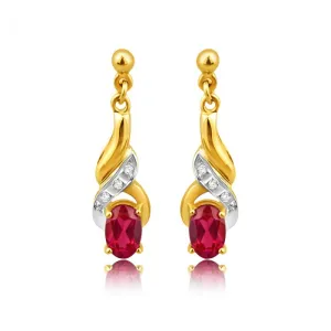 9ct Alluring Yellow Gold Created Ruby   Diamond Drop Earrings Shiels