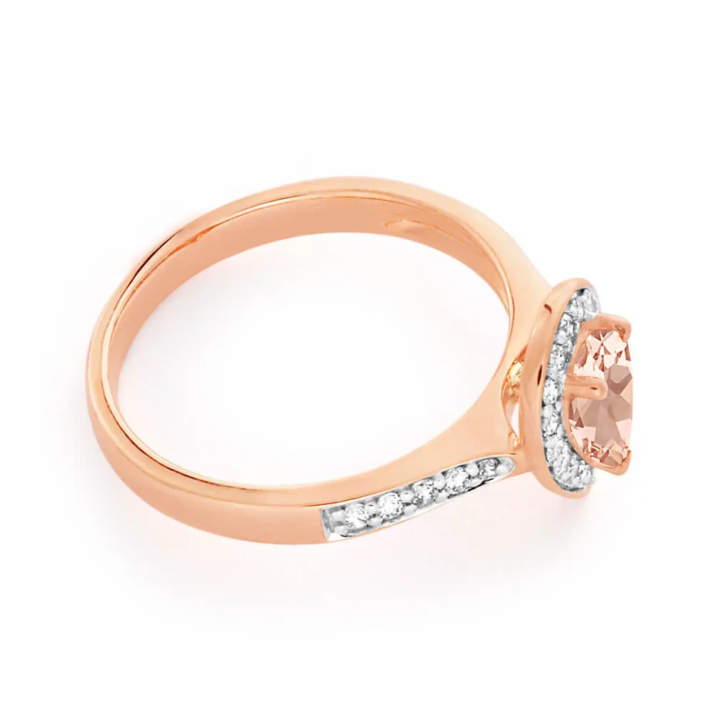 9ct Rose Gold 0.6ct Morganite and 0.20 Carat Diamond Ring Shiels