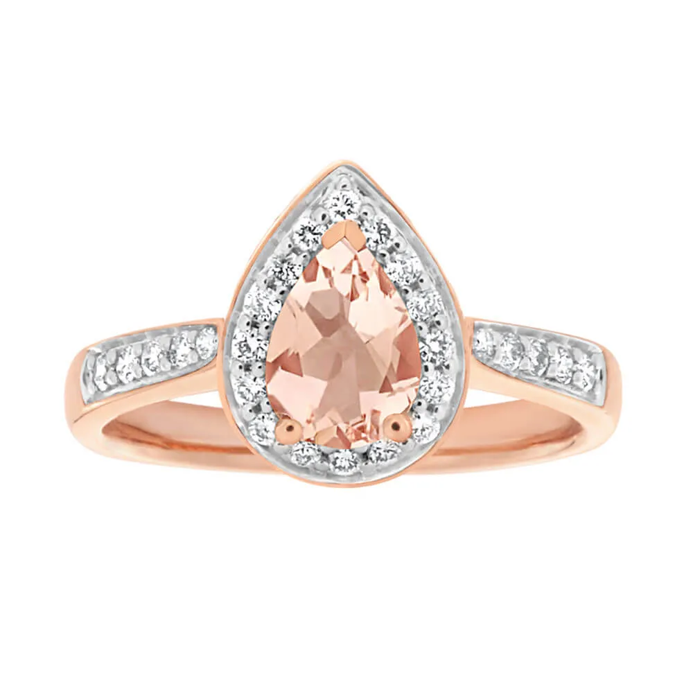 9ct Rose Gold 0.6ct Morganite and 0.20 Carat Diamond Ring Shiels