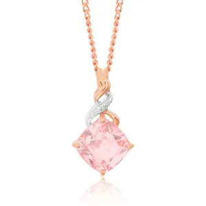 9ct Rose Gold Created Peach Sapphire and Diamond Cushion Cut Pendant Shiels