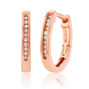 9ct Rose Gold Hoop Earrings with 20 Brilliant Diamonds Shiels