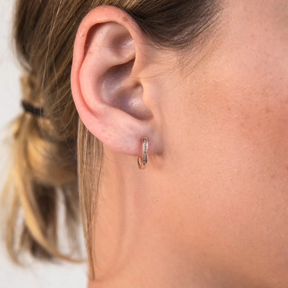 9ct Rose Gold Hoop Earrings with 20 Brilliant Diamonds Shiels