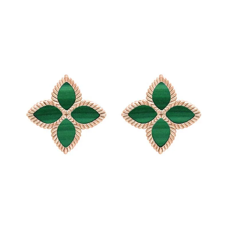 9ct Rose Gold Malachite Eden Marquise Flower Stud Earrings