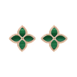 9ct Rose Gold Malachite Eden Marquise Flower Stud Earrings