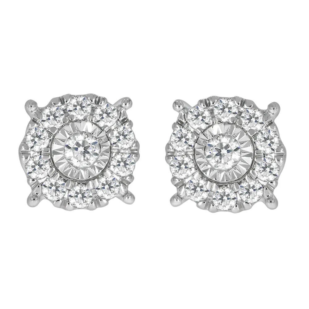 9ct White Gold 1/2 Carat Diamond Cluster Stud Earrings Shiels