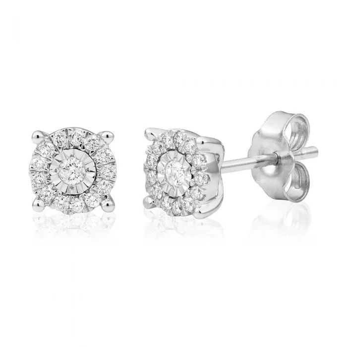 9ct White Gold 1/2 Carat Diamond Cluster Stud Earrings Shiels