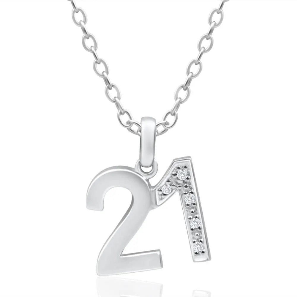 9ct White Gold 21 Pendant with 5 diamonds Shiels