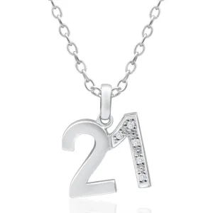 9ct White Gold 21 Pendant with 5 diamonds Shiels
