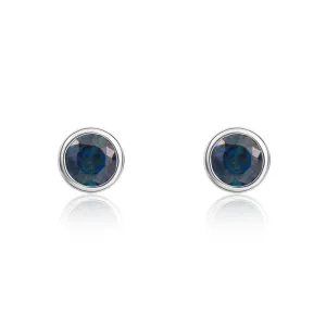 9ct White Gold Sapphire 3mm Round Rub Over Set Stud Earrings