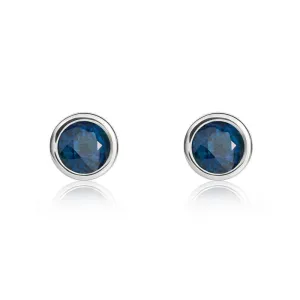 9ct White Gold Sapphire 4mm Round Rub Over Set Stud Earrings